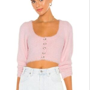 For Love and Lemons Anastasia cropped cardigan carnation pink medium NWT